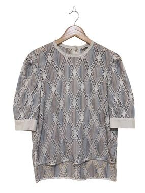 Sandro Paris Lace Panel Stripe Blouse Crochet Detail Sheer size 2